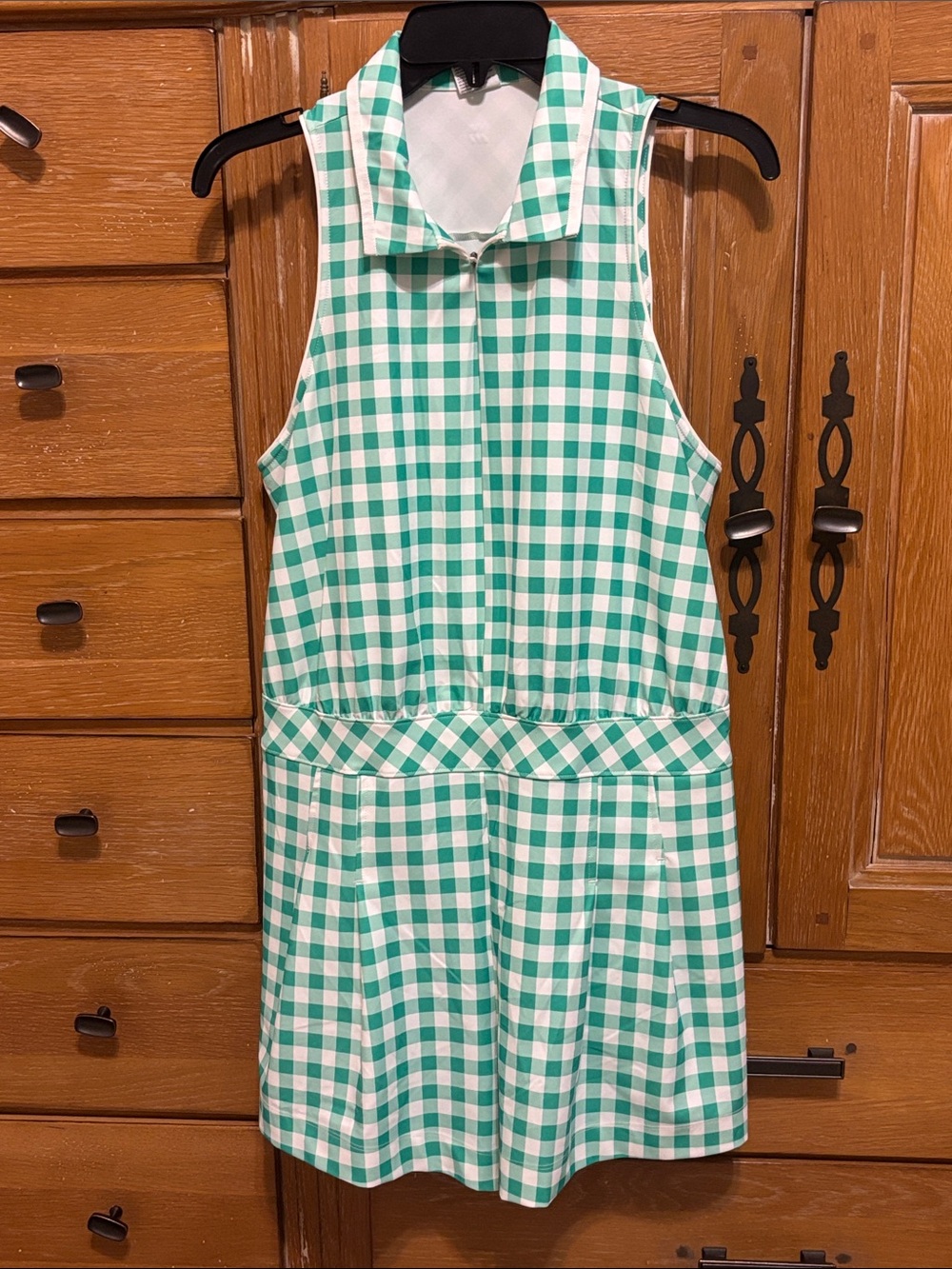 all in motion Green and White Gingham Sleeveless Collared Dress
